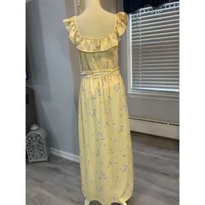 IRIS Yellow Floral Ruffle Maxi Dress Cottagecore Boho Button Front Tie Waist L thumbnail 5