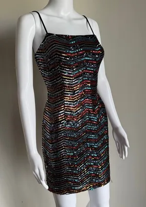 Avec Les Filles Chevron Rainbow Sequin Glam 70’s Party Dress NWT thumbnail 1