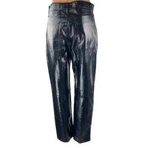 Abercrombie & Fitch 90s Straight Black Faux Patent Leather Trousers Pants Sz 28 thumbnail 3