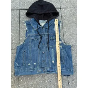 Others Follow Women Hooded Denim Vest Distressed Blue Jean Jacket Sleeveless XL thumbnail 12