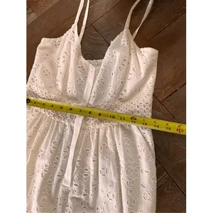 LoveShackFancy Eyelet Cotton Wide Leg Jumpsuit Womens White Size‎ 4 thumbnail 14