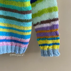 hand knit striped funky fun multi colored oversized sweater Blue Size M thumbnail 7