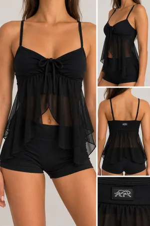 Tiger Friday Black Mesh Peplum Dance Top Adult Small Ballet Y2K thumbnail 2