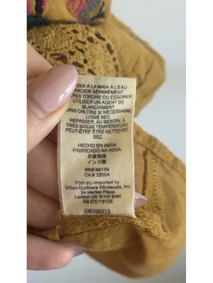 Free People Perfectly Victorian Dress S Mustard Embroidered Crochet Lace Boho thumbnail 7