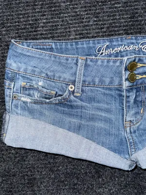 VTG Y2K American Eagle Ultra Low Rise Micro Mini Jean Shorts 2 Distressed Grunge thumbnail 3