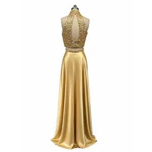 NWT Sherri Hill Gold Two Piece Halter High Slit Gown‎ Dress Size 6 Prom Formal thumbnail 3