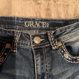 Grace in‎ LA Women Bootcut Jeans Blue Embroidered Rhinestone Wing Pocket Size 26 thumbnail 4