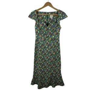 NWT Maeve Anthropologie Cecily Midi Dress‎ XS Green Pomegranate Floral Fruit thumbnail 2