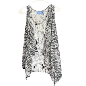 Simply Vera‎ Vera Wang Womens Size Large Tank Top Open Front Vest Black White thumbnail 2