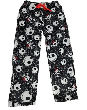 Disney Nightmare‎ Before Christmas Pants Unisex M Black Skulls Relaxed PJ Pants thumbnail 1