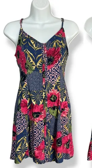 Abercrombie &‎ Fitch Dress Mini Lace-Up Back Floral Graphic Pattern Button-Up XS thumbnail 1
