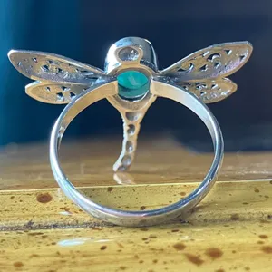 Natural Emerald Sterling Silver Dragonfly Ring Size 9 thumbnail 4