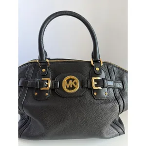 Michael Kors Hudson Belted Leather Satchel Black Shoulder Strap Designer‎ Luxury thumbnail 3