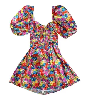 For Love & Lemons Vibrant Floral Merrill Puff Sleeve Mini Dress Womens L thumbnail 2