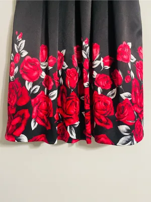 Vintage Formal Dark Romantic Satin Red Rose Gothic Flare Dress 6 Vampy Grunge thumbnail 9