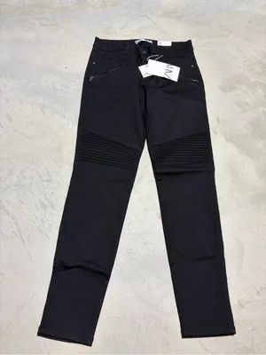 Zara NWT Black Ribbed Knee Moto mid rise Skinny Jeans 6 thumbnail 1