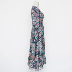 Dress the Population - | Metallic Floral Long Sleeve Midi Dress thumbnail 5