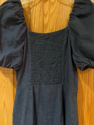 Rachel Parcell Square Neck Button Front Puff Sleeve Linen Dress Dark Blue XS thumbnail 10
