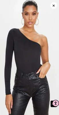 Pretty Little Thing Black One Sleeve Bodysuit thumbnail 1