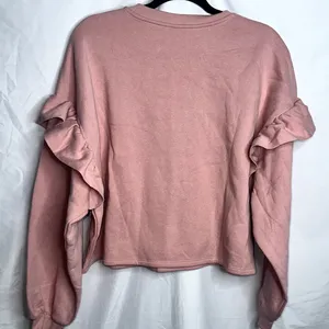 H&M Dividend Womens Sz XL Retired Pink Ruffle Long Sleeve Cropped Sweatshirt NWT thumbnail 4