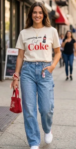 Running on Diet Coke Graphic Tee | Cream Vintage Style T-Shirt thumbnail 1