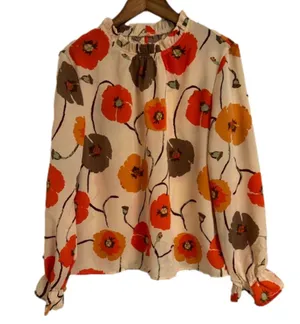 SHEIN Women’s Floral Ruffled High Collar Long Sleeve Blouse Size Large thumbnail 2