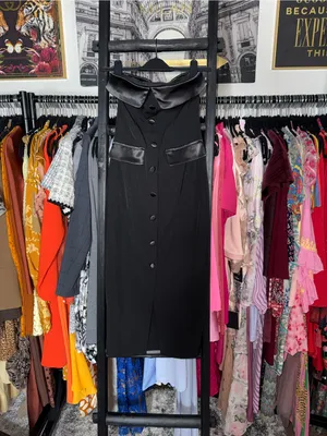 SHEIN BAE Black Satin Trim Strapless Tuxedo Midi Dress Women’s XS New NWT thumbnail 2