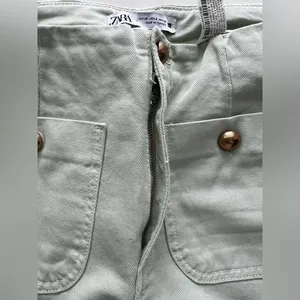 Zara Wide Leg Cropped Jeans Gold Button Front Pockets in Mint Green 4 thumbnail 6