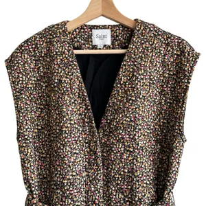 SAINT Tropez OanaSZ Quilt Vest M floral print sleeveless belted Pockets thumbnail 4