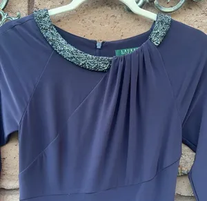 Ralph Lauren Evening Gown Dress Beaded Necklace Long Sleeve Maxi Purple Size 4 thumbnail 2