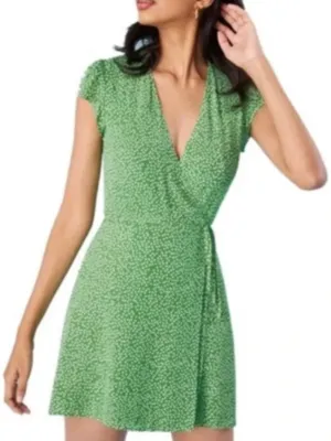 Reformation Dawn Mini Wrap Dress Green Floral Print Flowy Girly Party Size Small thumbnail 1