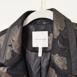 [Avec Les Filles] Black Gold Floral Print Jacquard Tuxedo Blazer Jacket NWT XL thumbnail 11