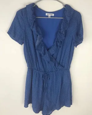 Boutique Wild Honey Blue Polka Dot Romper thumbnail 1