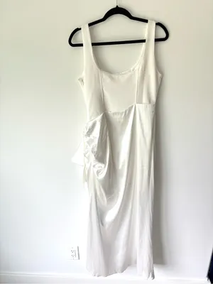 Mable Anthropologie White Satin Midi Asymmetrical Dress Bridal Shower Wedding thumbnail 8