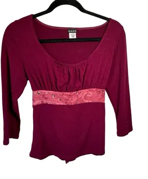 Unbranded 4 Star Y2K Babydoll Top with Floral Tie Milkmaid 3/4 Sleeve Top‎ SZ L thumbnail 1