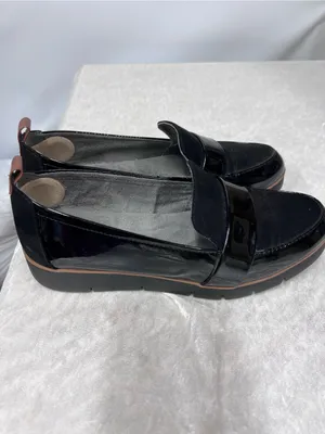 Dr. Scholl’s Black Slip-On Loafers glossy black brown trim 7.5 thumbnail 2