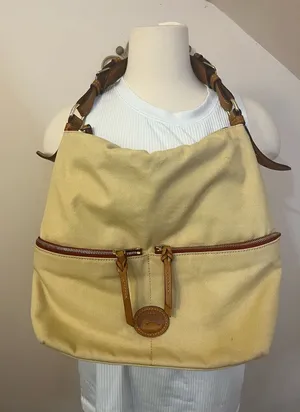 Dooney & Bourke Tan Brown Canvas Bag Leather Trim thumbnail 1
