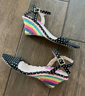 Betsey Johnson Polka Dot Rainbow Espadrille Wedge Open Toe Sandal size 6 thumbnail 1