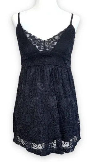 Y2K Whimsigoth Fairy Grunge Dark Romance Ethereal Sheer Lace Cami Babydoll Top‎ thumbnail 1