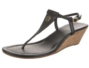 Tory Burch‎ Pauline Demi Cork Wedge Sandals Black 8.5 thumbnail 1