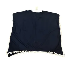 Adreamly Navy Blue White Pom-Pom Beach Resort Vacation Swim Coverup One Size Os thumbnail 3
