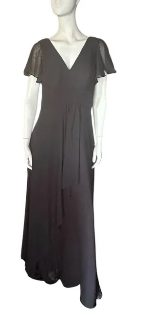 Inewer V-Neck Flutter Sleeve Chiffon Drape Formal Dress Black Size 12 NWT thumbnail 1