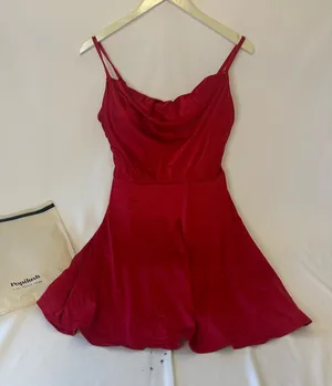 Popilush Women’s Red Ruched Strappy Mini Fit & Flare Dress built-in shorts thumbnail 1