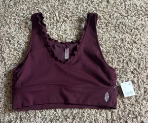 Free People Movement Hearts A Flutter Sports Bra Burgundy Sz Small Women’s NWT thumbnail 1