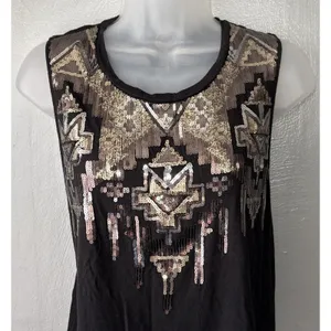 Express Sequin Tank Top Size Medium Black Gold Bling Indie Sleaze Southwestern thumbnail 2