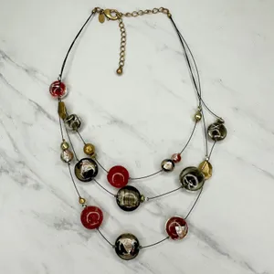 Chico's Black and Red Beaded Triple Strand Wire Gold Tone Necklace ✨ thumbnail 2