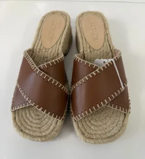 J.Crew Women’s Tan Leather Espadrille Block Heel Mule Sandals. Size: US 7.5 thumbnail 1