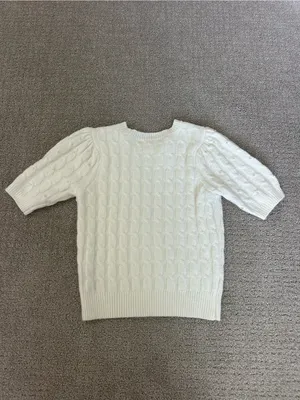 Pearl Cable Knit Short Sleeve Sweater Cream Size small thumbnail 3