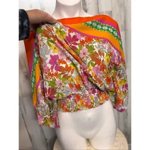 Floral & Ivy Bright Retro Floral Top | Orange Multicolor Balloon Sleeve Blouse – thumbnail 4