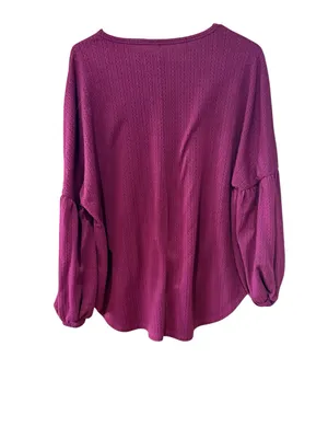 Women's Waffle Knit Balloon Sleeve Top - Berry thumbnail 2